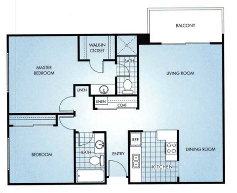 Floor plan for 2 beds, 2 baths, 1065 sqft