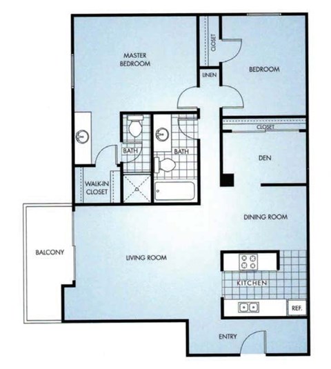 Floor plan for 2 beds, 2 baths, 1300 sqft