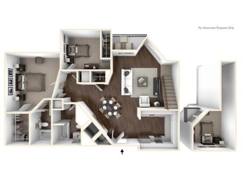 Floor plan for 2 beds, 2 baths, 1239 sqft