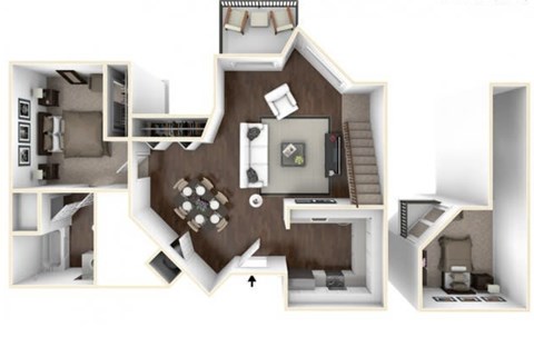 Floor plan for 1 bed, 1 bath, 1119 sqft