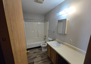 San Antonio apartment for rent - A bathroom with a toilet, sink, and shower.