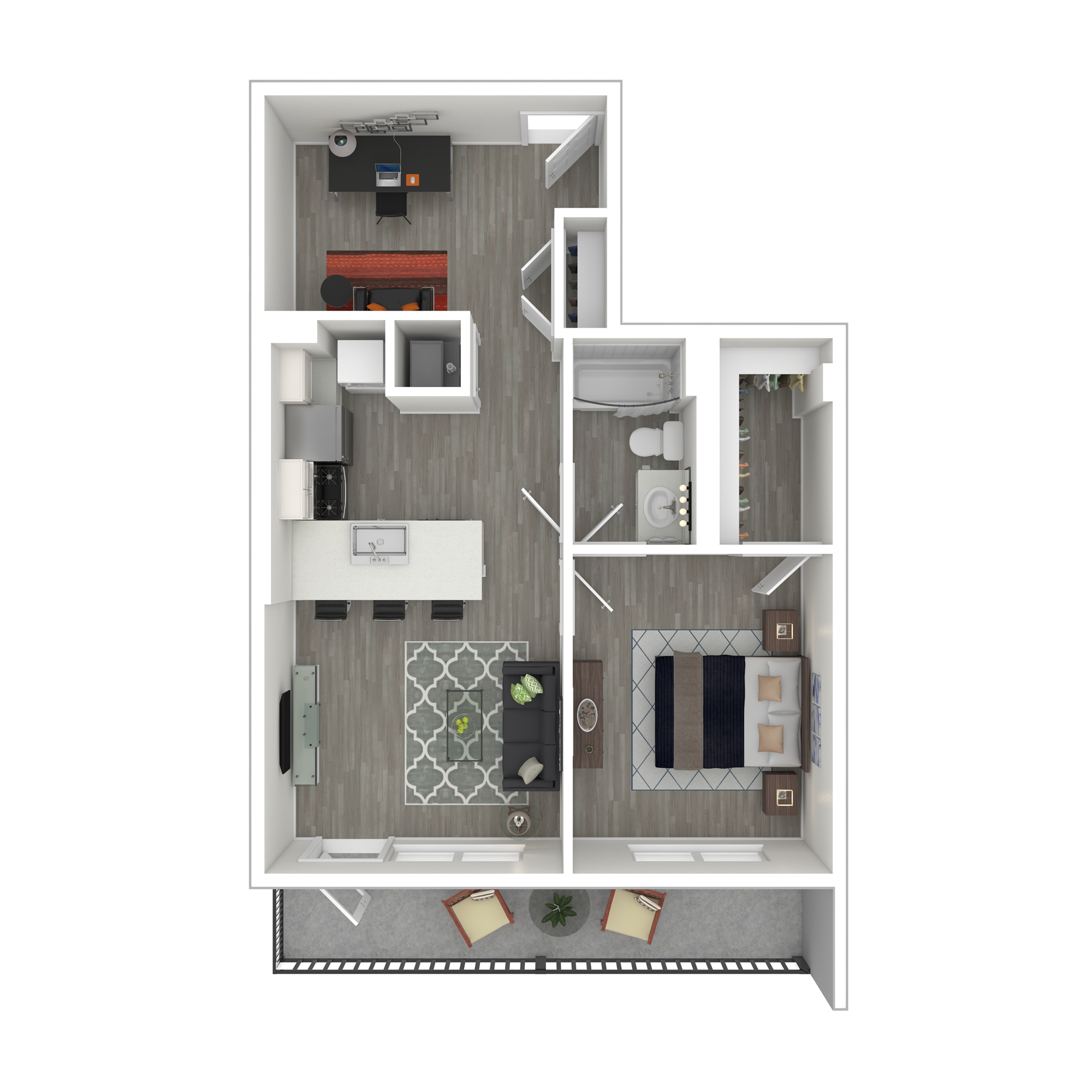 Floor plan for 1 bed, 1 bath, 797 sqft