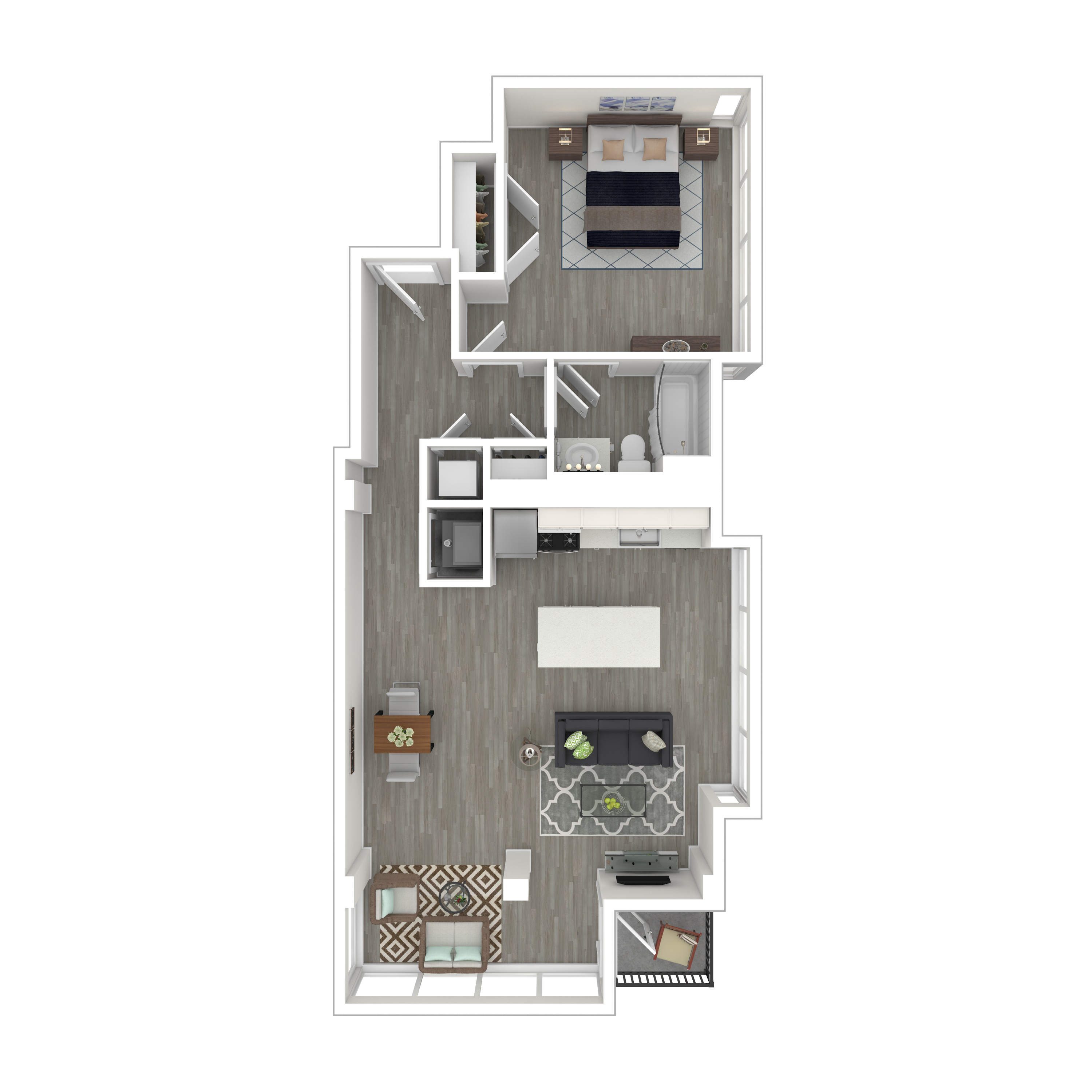Floor plan for 1 bed, 1 bath, 988 sqft