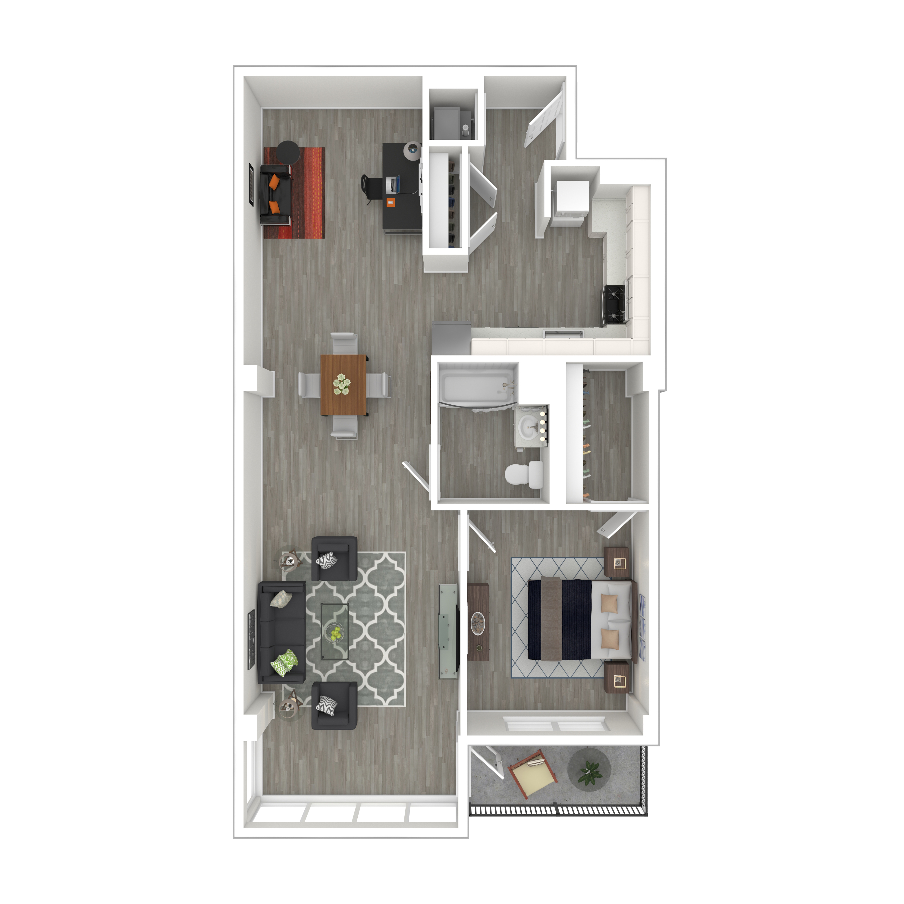 Floor plan for 1 bed, 1 bath, 1107 sqft