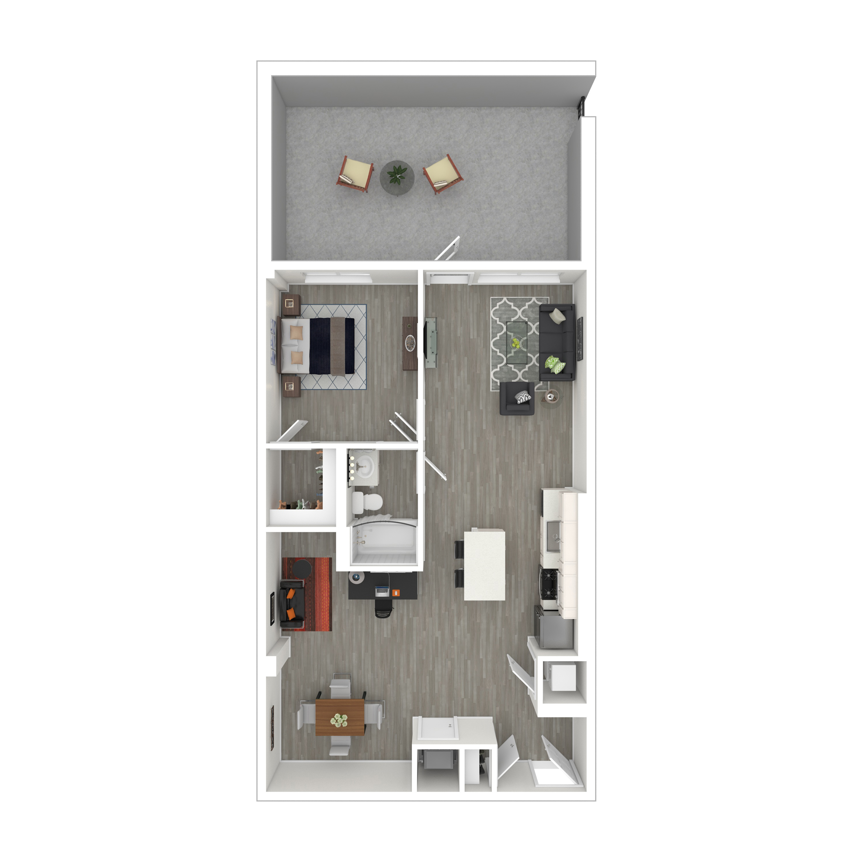 Floor plan for 1 bed, 1 bath, 986 sqft