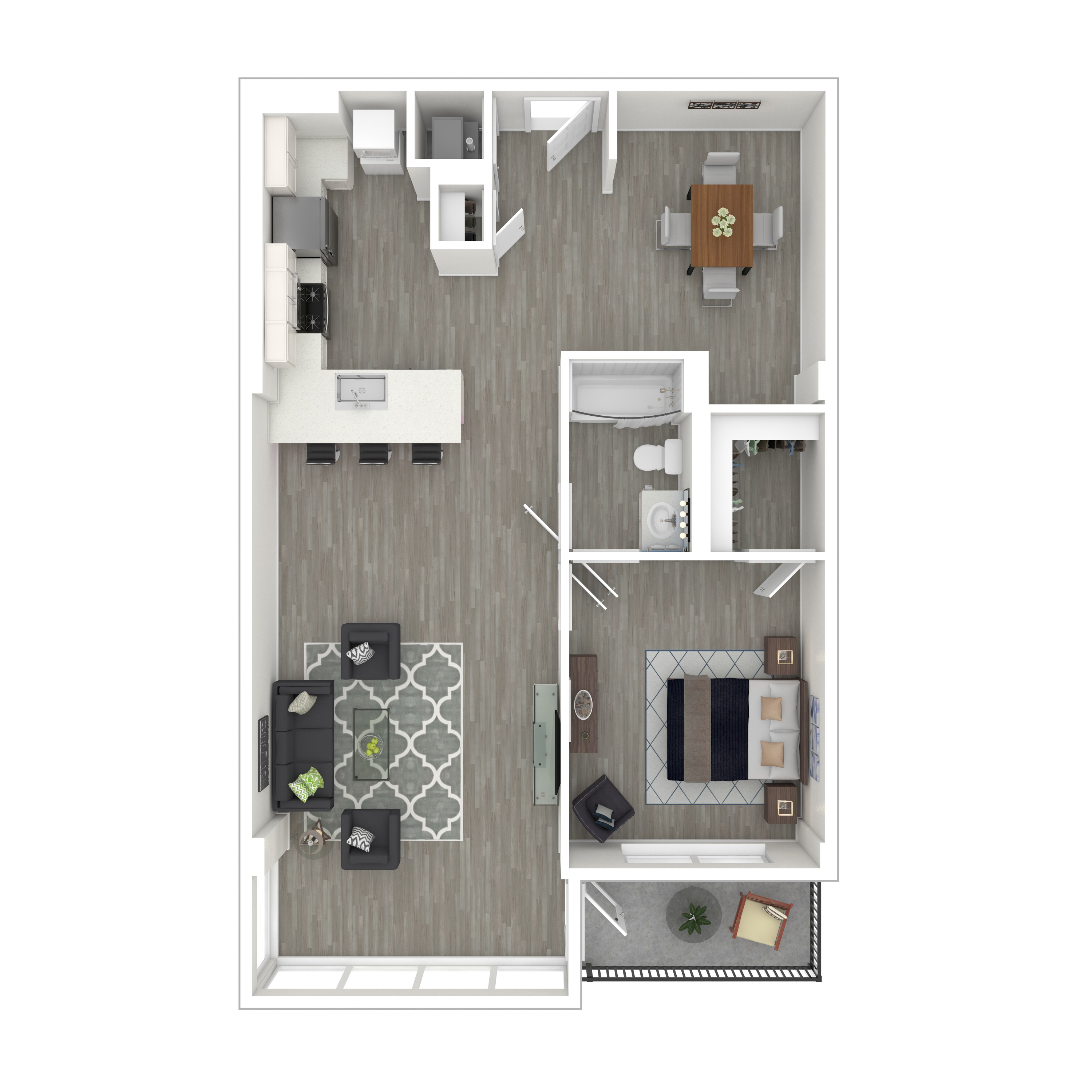 Floor plan for 1 bed, 1 bath, 997 sqft