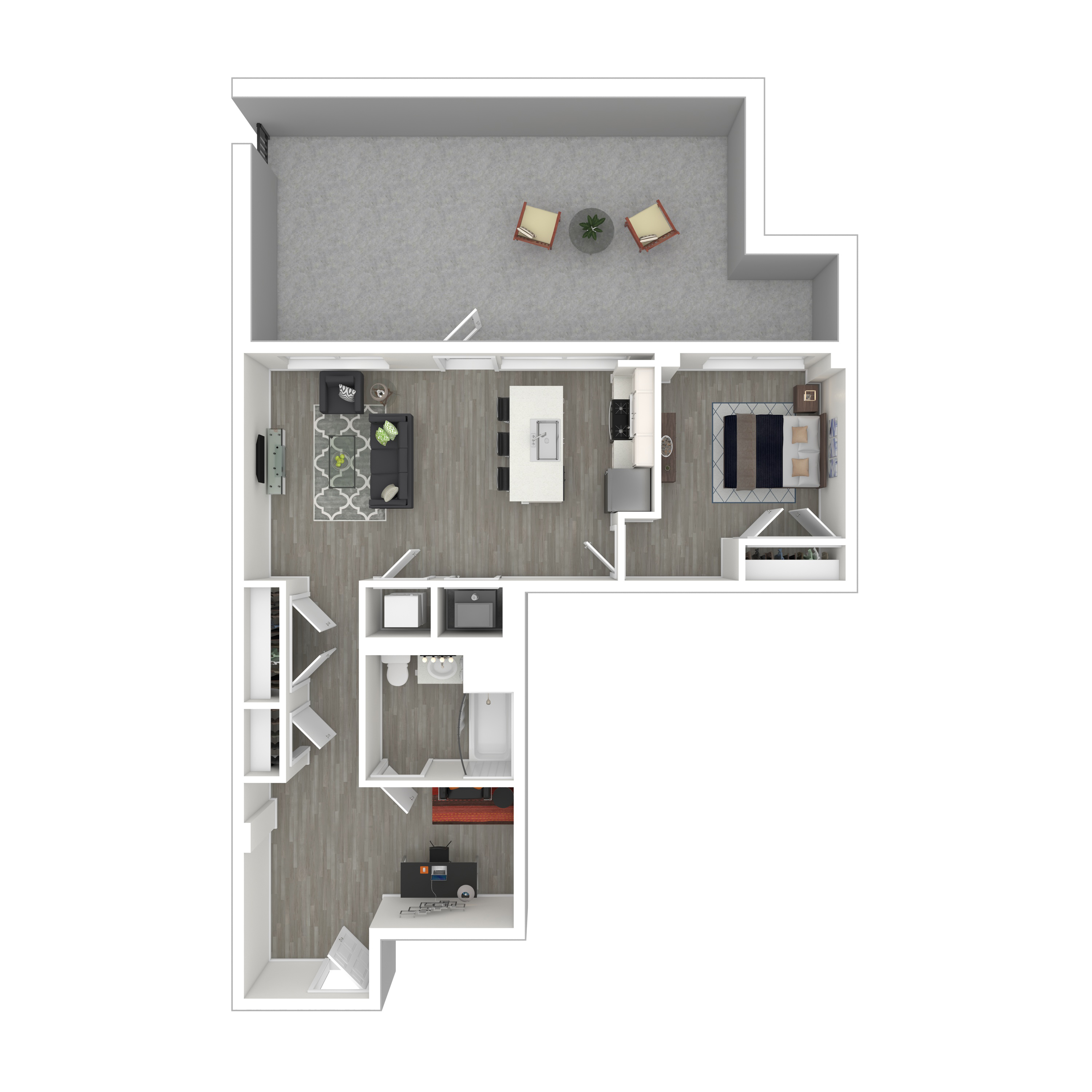 Floor plan for 1 bed, 1 bath, 878 sqft