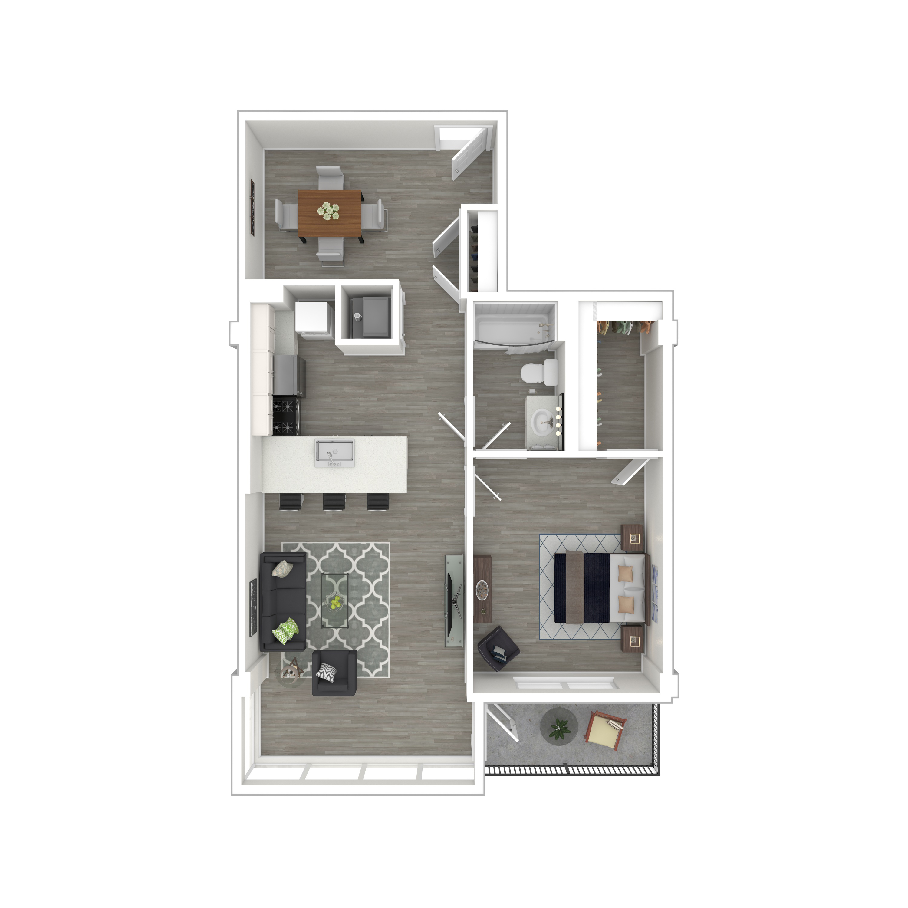 Floor plan for 1 bed, 1 bath, 881 sqft