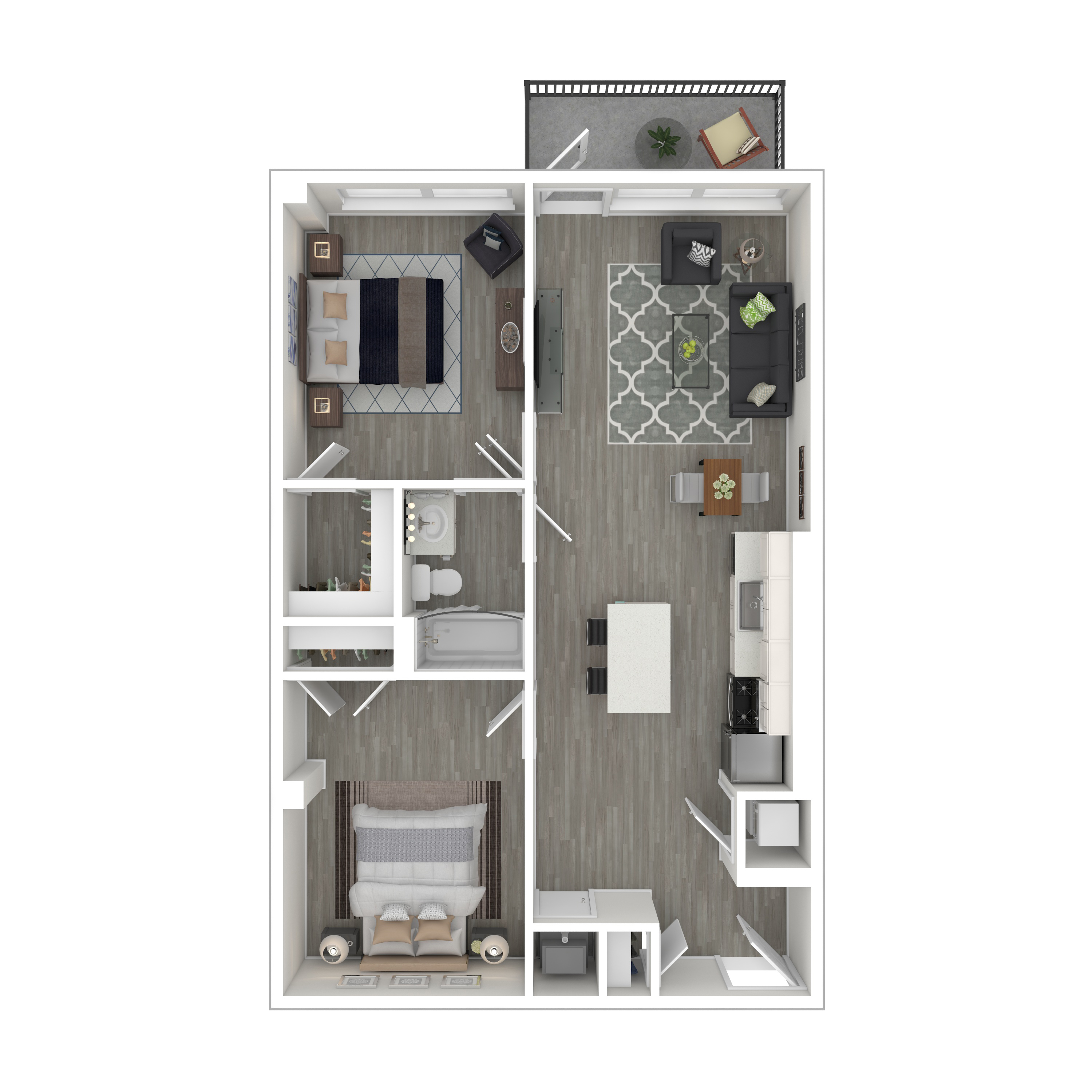 Floor plan for 2 beds, 1 bath, 986 sqft