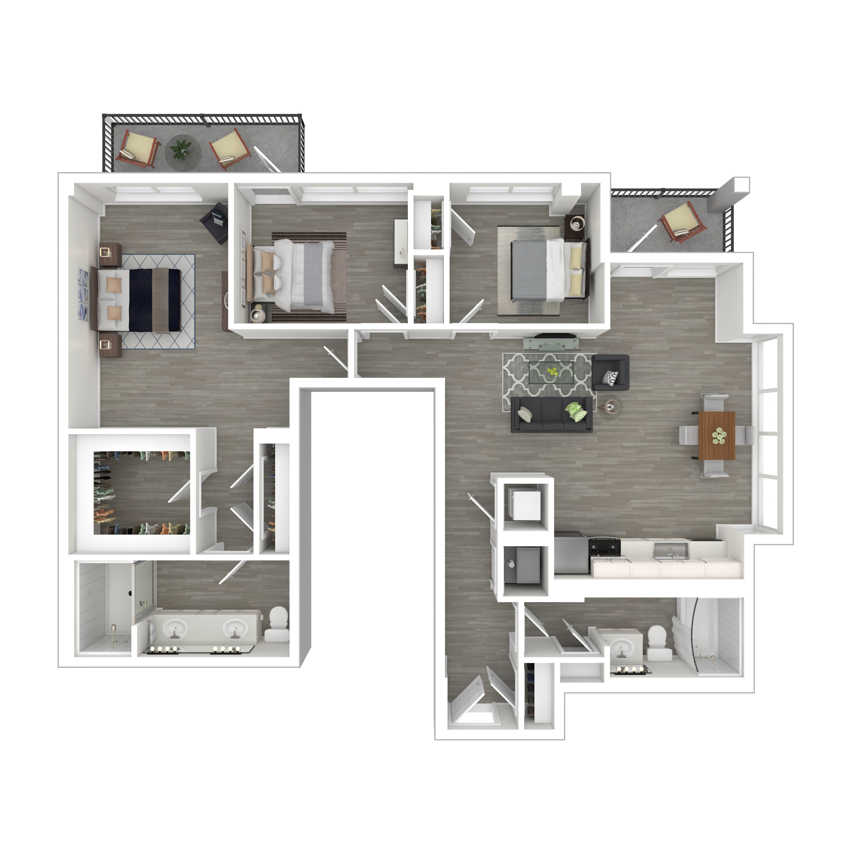 Floor plan for 3 beds, 2 baths, 1409 sqft