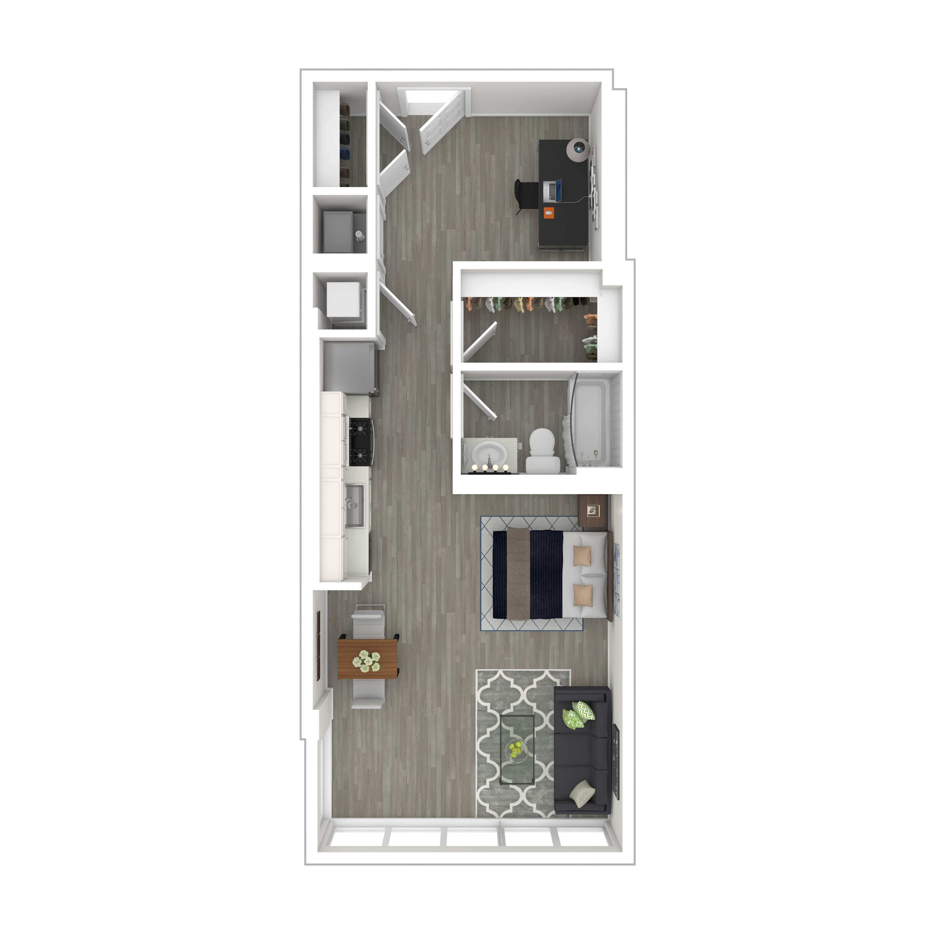 Floor plan for studio, 1 bath, 687 sqft