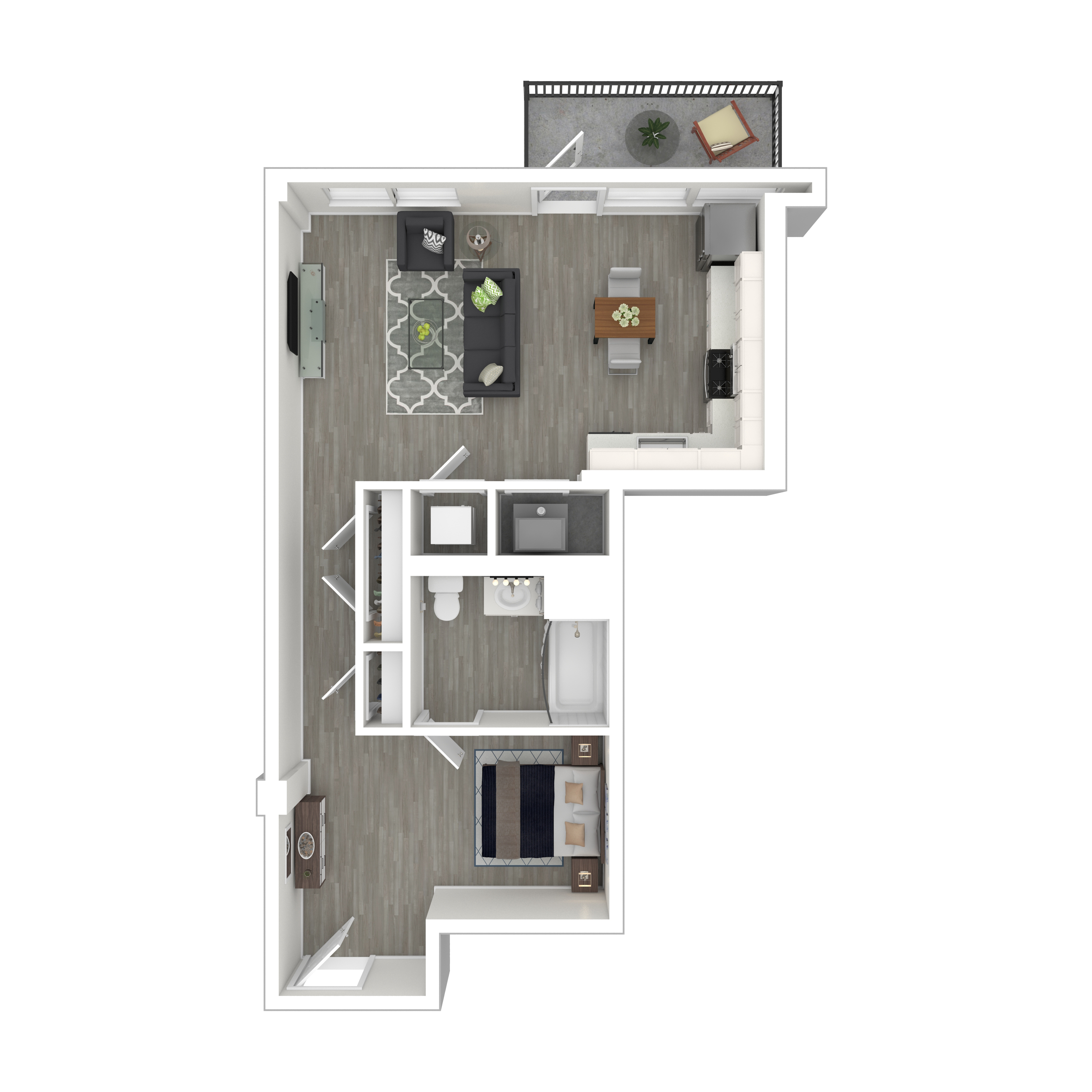 Floor plan for studio, 1 bath, 699 sqft