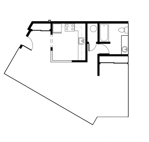 Floor plan for studio, 1 bath, 663 sqft