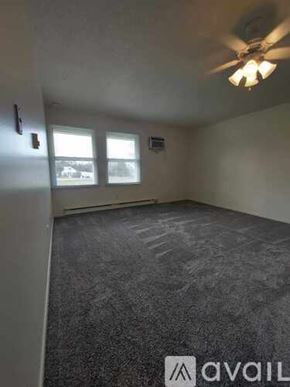 Scotland apartment for rent - A room with a ceiling fan and two windows.