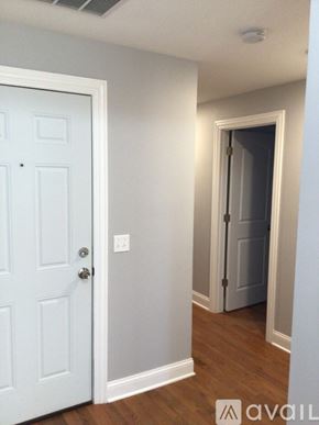 Chicago apartment for rent - A white door is open to a dark hallway.