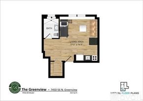 Chicago apartment for rent - A floor plan for a one bedroom apartment at The Greenview.