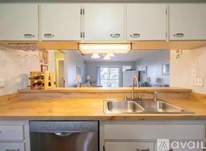 Venice condo for rent - A kitchen with a wooden countertop and a stainless steel dishwasher.