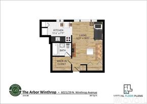 Chicago apartment for rent - A floor plan of a one bedroom apartment at The Arbor Winthrop.