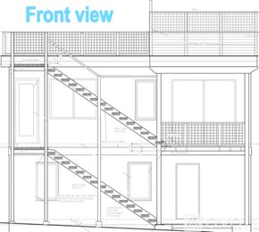 Austin apartment for rent - A drawing of a building's front view with a staircase.