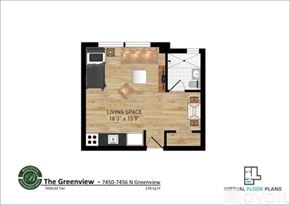 Chicago apartment for rent - A floor plan of a living space measuring 18 feet 3 inches by 15 feet 9 inches.