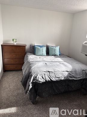 Bullhead City apartment for rent - A bedroom with a bed, dresser, and carpet.