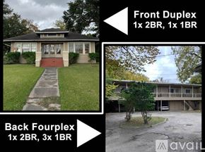 Houston apartment for rent - A real estate listing shows two photos of a house, one of the front and one of the back.