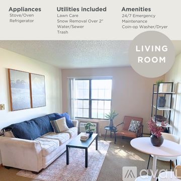 Orange City apartment for rent - A living room with a white couch, a black coffee table, a red chair, and a white table with a vase on it.