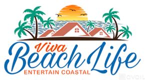 El Segundo apartment for rent - A logo for Viva Beach Life featuring palm trees, a sunset, and a house.