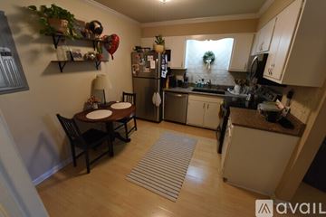 Birmingham apartment for rent - A kitchen with a table and chairs in the middle of the room.