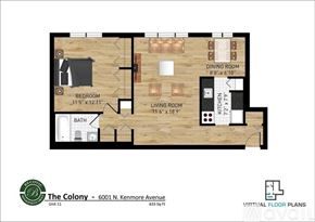 Chicago apartment for rent - A floor plan of a one bedroom apartment at The Colony.