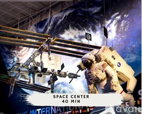 Houston house for rent - An astronaut in a space suit is hanging from a space station module.