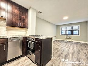 Chicago apartment for rent - A bathroom with a toilet, sink, and bathtub.