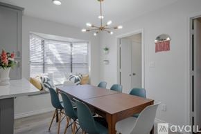 Richardson house for rent - A dining room with a wooden table and chairs.