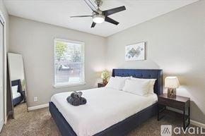 Richardson house for rent - A bedroom with a bed, nightstand, and window.