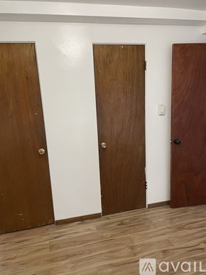 Seattle apartment for rent - Three brown doors in a white room.