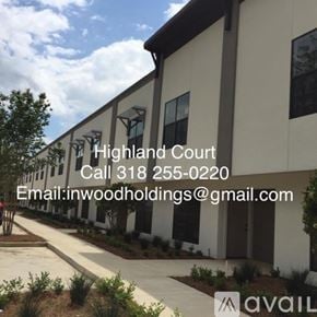 Ruston apartment for rent - The image shows a building with the text "Highland Court" and contact information including a phone number and an email address.