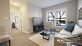 Chicago apartment for rent - A living room with a couch, chair, and coffee table.