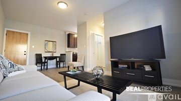 Chicago apartment for rent - A living room with a white sofa and a black television.