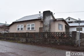 Fall River Mills house for rent - A house with a chimney and a sign that says "POWERS ST." is shown.