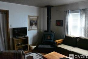 Fall River Mills house for rent - A living room with a wood stove and a couch.