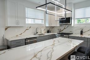 Los Angeles house for rent - A kitchen with a marble countertop and modern appliances.