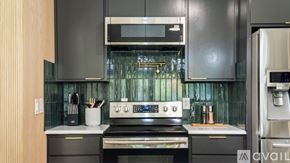 Greenville house for rent - A modern kitchen with a stove top oven and a microwave above it.