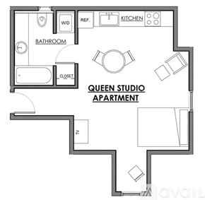 New Castle apartment for rent - A floor plan of the Queen Studio Apartment.
