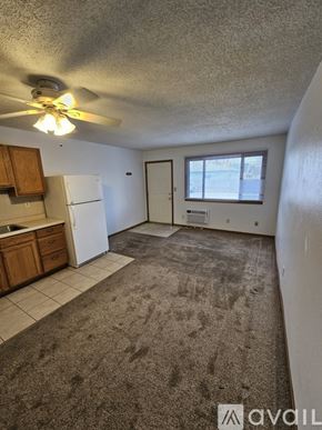 La Crosse apartment for rent - A room with wooden flooring and a white refrigerator.