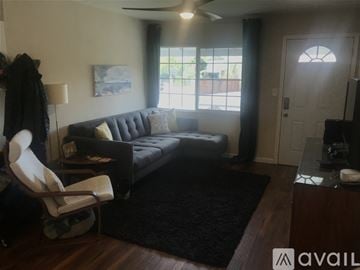 San Diego apartment for rent - A living room with a grey couch and a black rug.