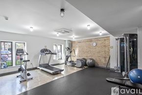 Chicago apartment for rent - A well-lit gym with a variety of equipment including a treadmill, exercise ball, and weights.