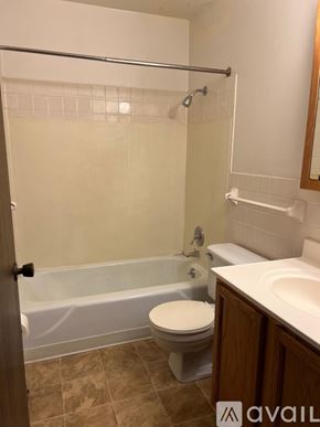 North Mankato apartment for rent - A bathroom with a toilet, sink, and bathtub.