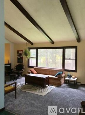 Ithaca house for rent - A living room with a couch, a chair, and a rug.