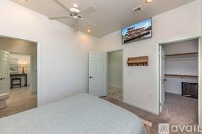Lake Havasu City house for rent - A bedroom with a bed, a television, and a closet.