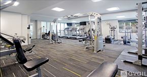 Irving apartment for rent - A gym with a variety of equipment including a leg press machine.